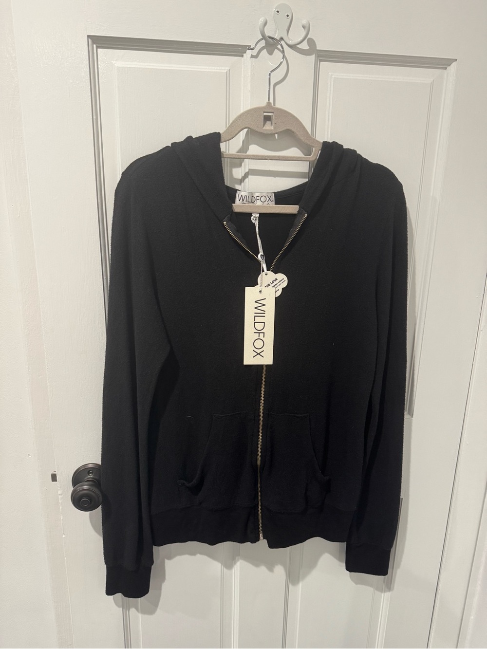 Wildfox Black Full-Zip Hooded Sweatshirt Jacket